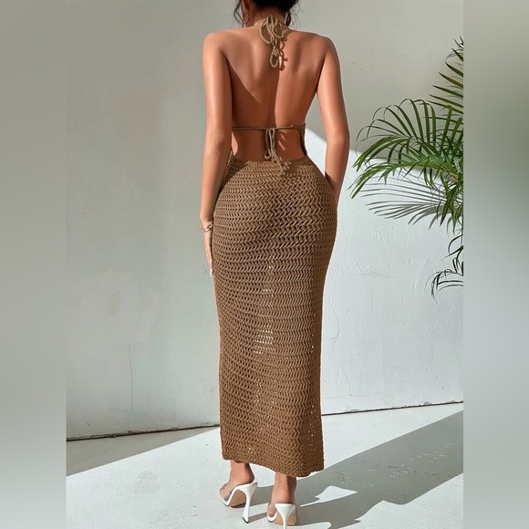 Josephine Crochet Backless Halter Neck Bodycon Dress - Picture 3 of 8